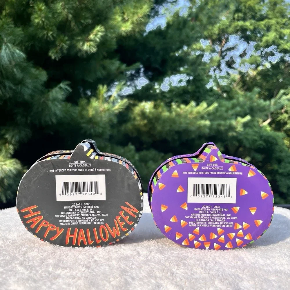 Vintage Greenbrier Halloween Pumpkin Jack O Lantern Glitter Gift Boxes Set of 2